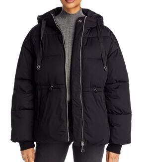 AQUA Puffer Jacket W/ Hood Women’s Small Black Zip Up NEW WITH TAGS